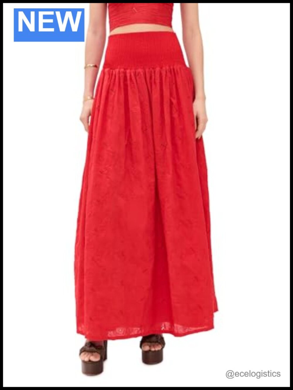 Women's Maxi Skirt Cotton Spandex Smocked Waist Wear to Work